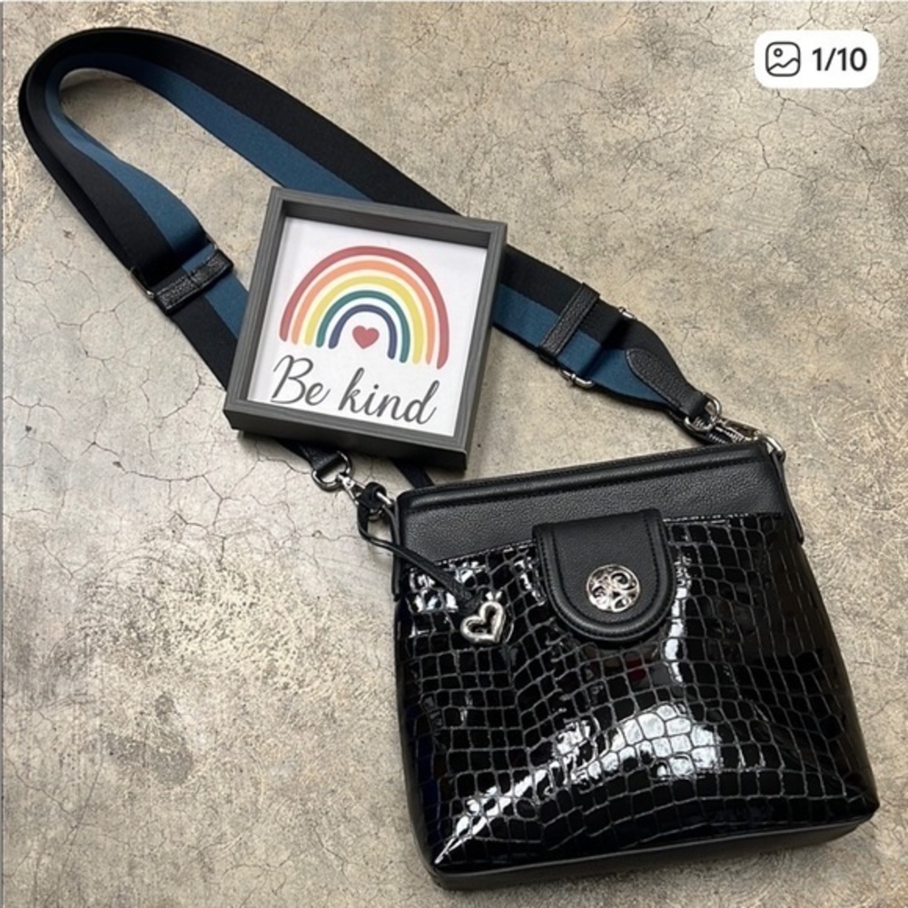 New Brighton ETA Rise and Shine Croc Embossed Crossbody Bag Crocodile Black